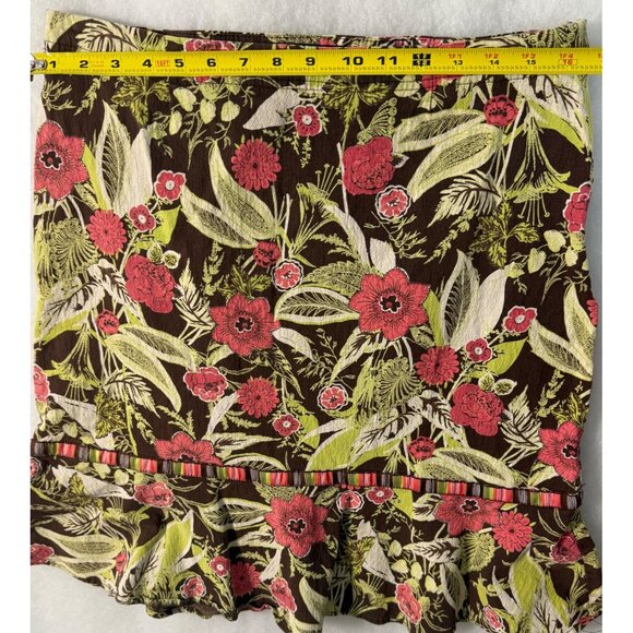 Windridge Floral Ruffle Hem Skirt M Brown Coral Green Floral Print Comfy Feminin - Picture 6 of 8